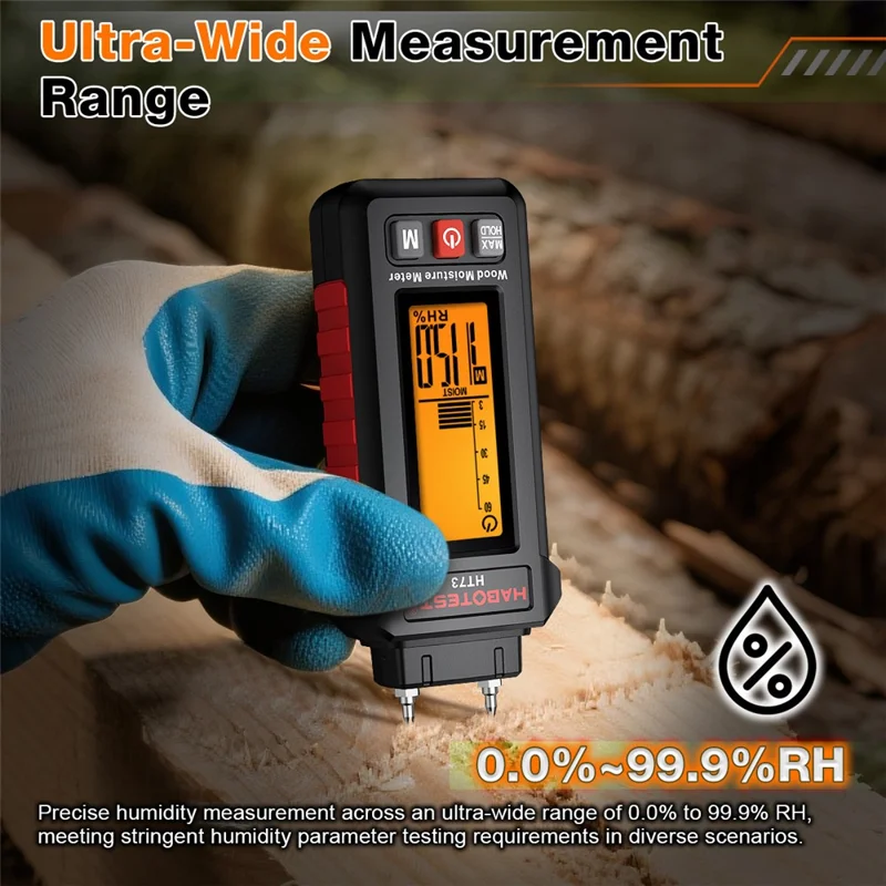 HABOTEST HT73 Wood Moisture Meter Digital Humidity Detector for Wood Paper Board (without Battery) - Black