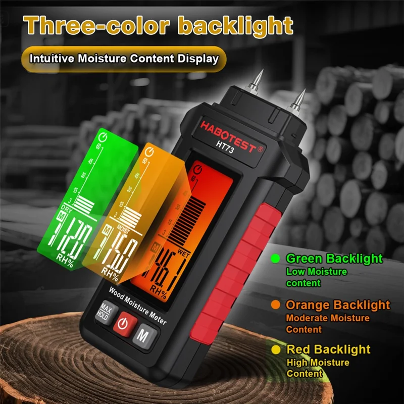 HABOTEST HT73 Wood Moisture Meter Digital Humidity Detector for Wood Paper Board (without Battery) - Black