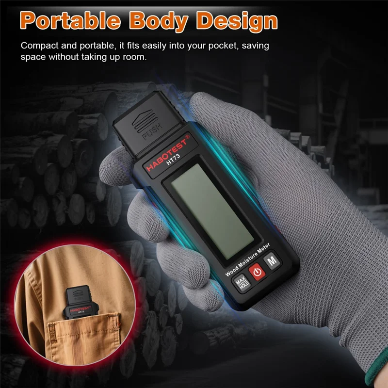 HABOTEST HT73 Wood Moisture Meter Digital Humidity Detector for Wood Paper Board (without Battery) - Black
