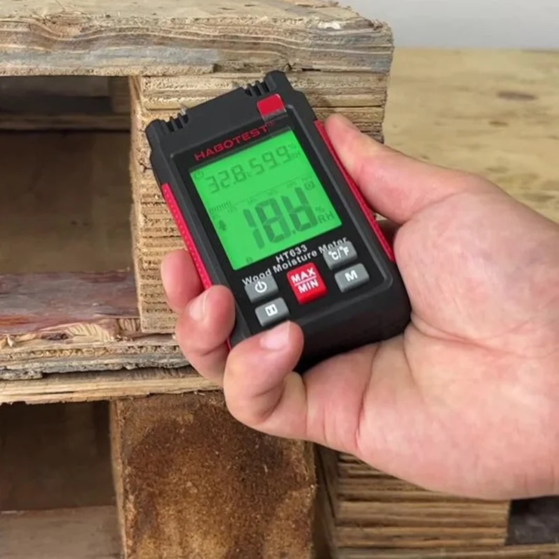 HABOTEST HT633 Misuratore di Umidità del Legno con Sonda, Rilevazione per 7 Materiali, Termoigrometro (senza batteria) - Nero