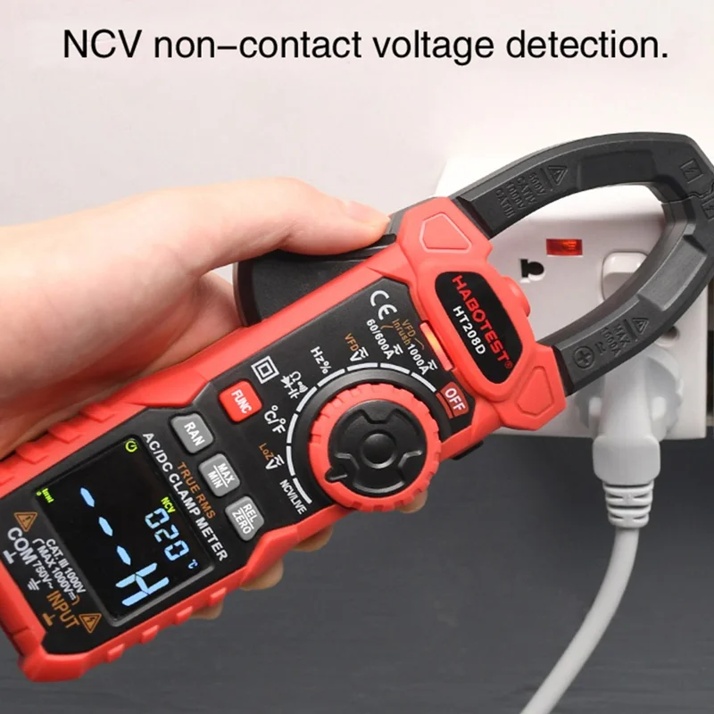 HABOTEST HT208D 1000A AC / DC Digital Clamp Meter True RMS Pliers Multimeter (without Battery) - Black / Red