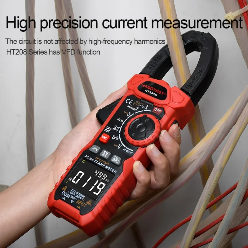 HABOTEST HT208D 1000A AC / DC Digital Clamp Meter True RMS Pliers Multimeter (without Battery) - Black / Red