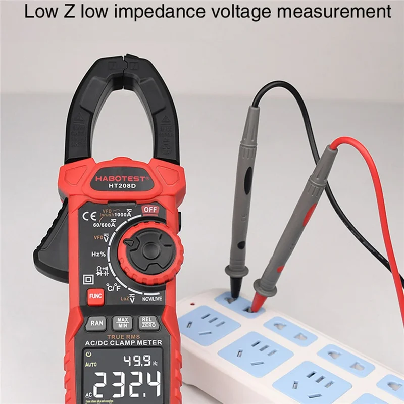 HABOTEST HT208D 1000A AC / DC Digital Clamp Meter True RMS Pliers Multimeter (without Battery) - Black / Red