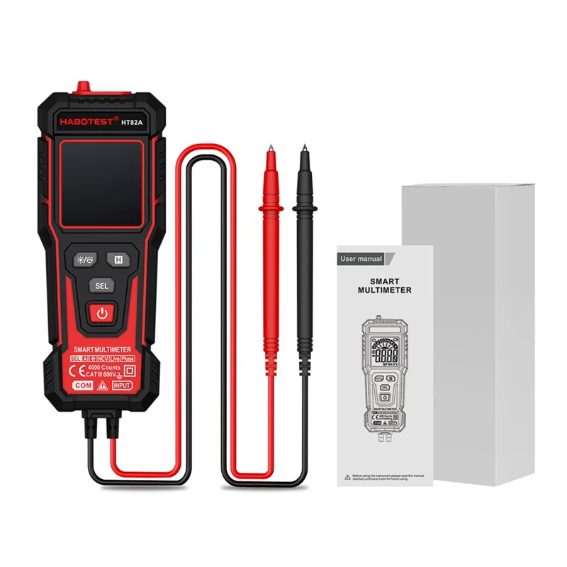 HABOTEST HT82A Multimetro Digitale Intelligente con Riconoscimento Automatico di Tensione CA/CC, Tester con Rilevamento NCV (senza Batteria) - Nero