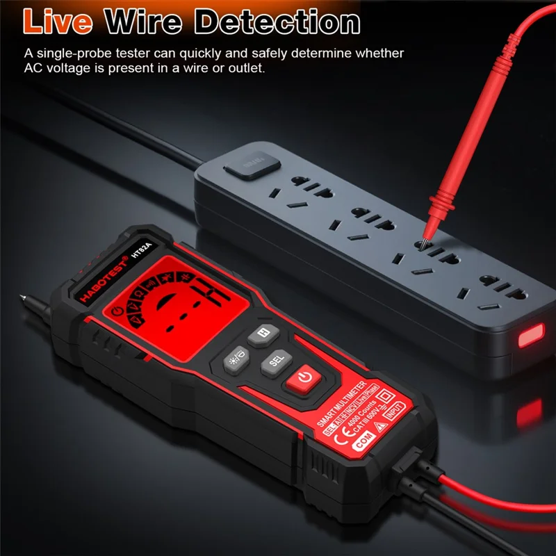 HABOTEST HT82A Multimetro Digitale Intelligente con Riconoscimento Automatico di Tensione CA/CC, Tester con Rilevamento NCV (senza Batteria) - Nero