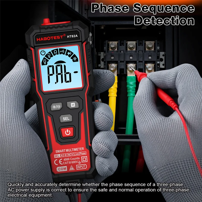 HABOTEST HT82A Multimetro Digitale Intelligente con Riconoscimento Automatico di Tensione CA/CC, Tester con Rilevamento NCV (senza Batteria) - Nero