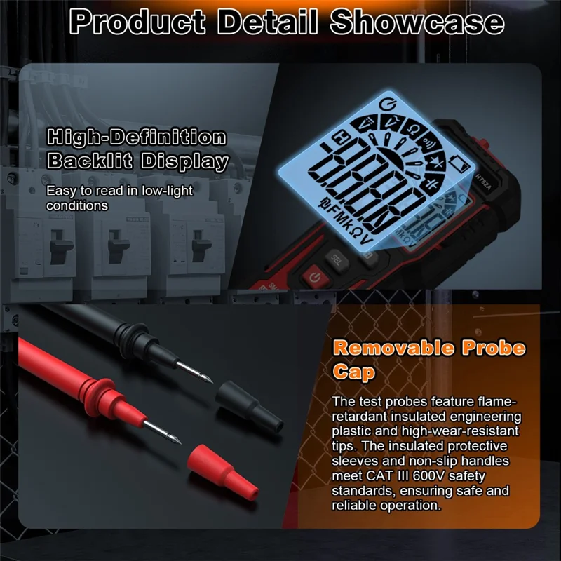 HABOTEST HT82A Multimetro Digitale Intelligente con Riconoscimento Automatico di Tensione CA/CC, Tester con Rilevamento NCV (senza Batteria) - Nero