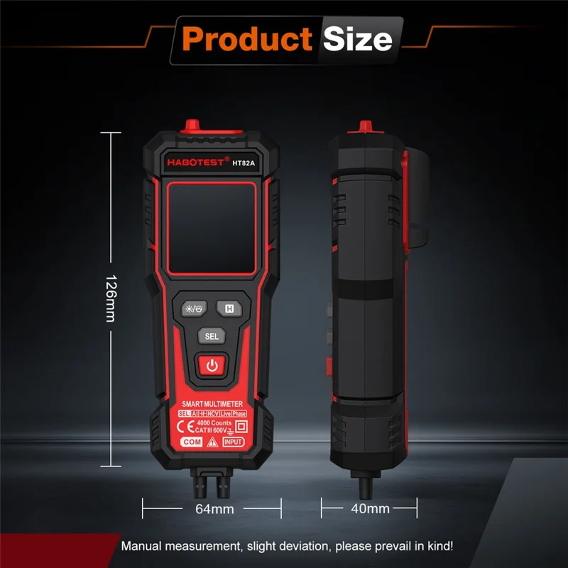 HABOTEST HT82A Multimetro Digitale Intelligente con Riconoscimento Automatico di Tensione CA/CC, Tester con Rilevamento NCV (senza Batteria) - Nero
