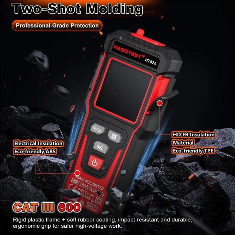 HABOTEST HT82A Multimetro Digitale Intelligente con Riconoscimento Automatico di Tensione CA/CC, Tester con Rilevamento NCV (senza Batteria) - Nero