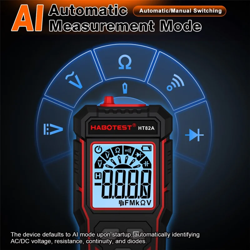 HABOTEST HT82A Multimetro Digitale Intelligente con Riconoscimento Automatico di Tensione CA/CC, Tester con Rilevamento NCV (senza Batteria) - Nero