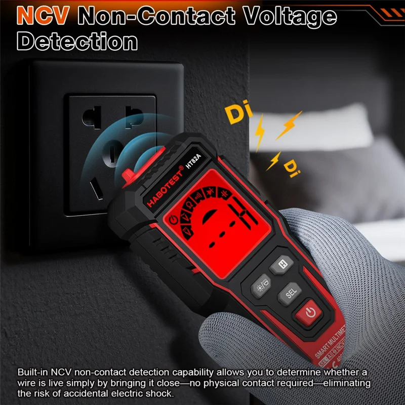 HABOTEST HT82A Multimetro Digitale Intelligente con Riconoscimento Automatico di Tensione CA/CC, Tester con Rilevamento NCV (senza Batteria) - Nero