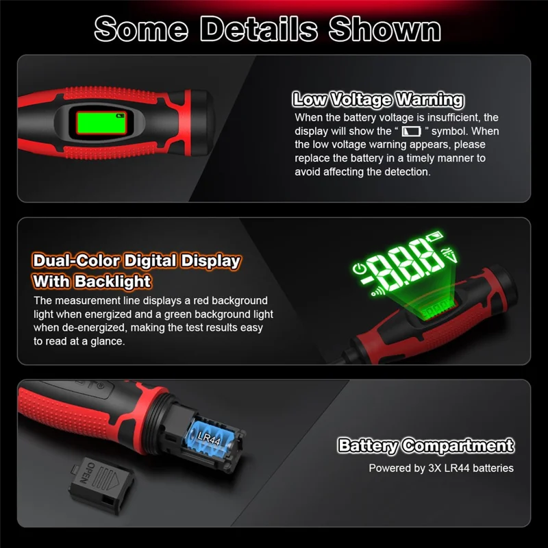 HAGOTEST HT95A Smart Voltage Tester Pen Digital Electric Screwdriver Non-Contact AC 6-390V Detector (without Battery) - Black / Red