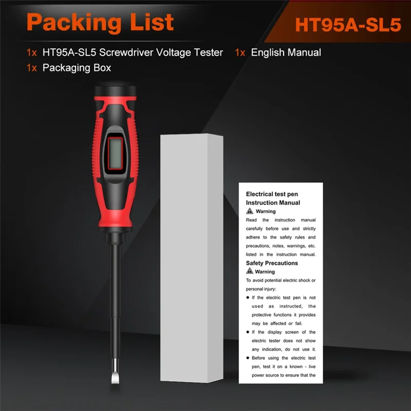 HAGOTEST HT95A Smart Voltage Tester Pen Digital Electric Screwdriver Non-Contact AC 6-390V Detector (without Battery) - Black / Red