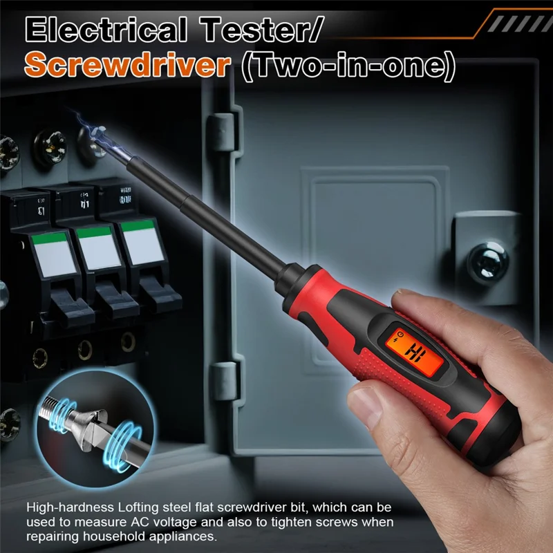 HAGOTEST HT95A Smart Voltage Tester Pen Digital Electric Screwdriver Non-Contact AC 6-390V Detector (without Battery) - Black / Red