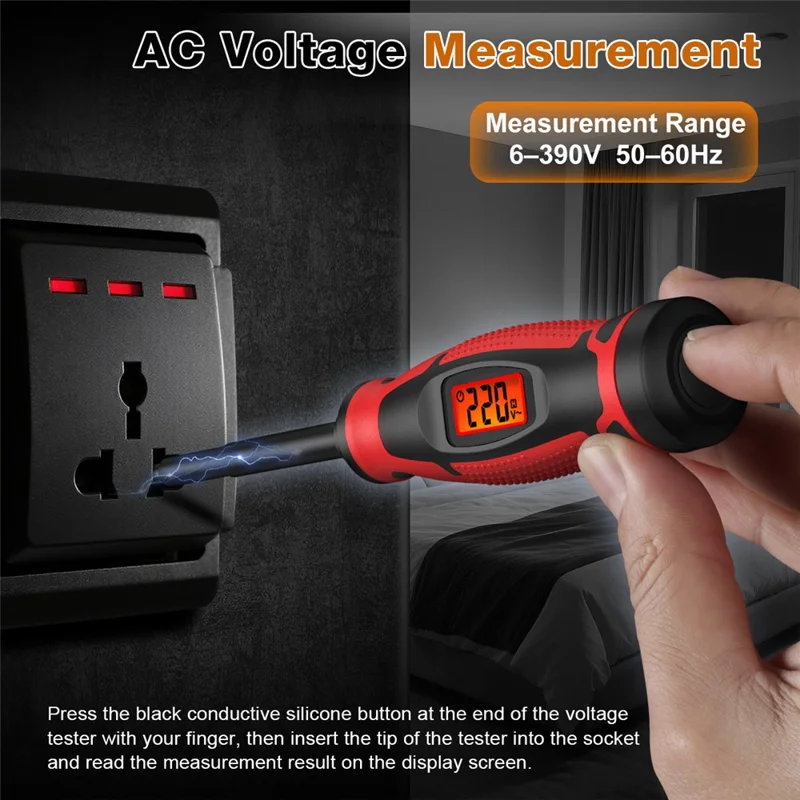 HAGOTEST HT95A Smart Voltage Tester Pen Digital Electric Screwdriver Non-Contact AC 6-390V Detector (without Battery) - Black / Red