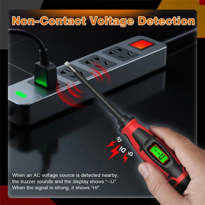 HAGOTEST HT95A Smart Voltage Tester Pen Digital Electric Screwdriver Non-Contact AC 6-390V Detector (without Battery) - Black / Red