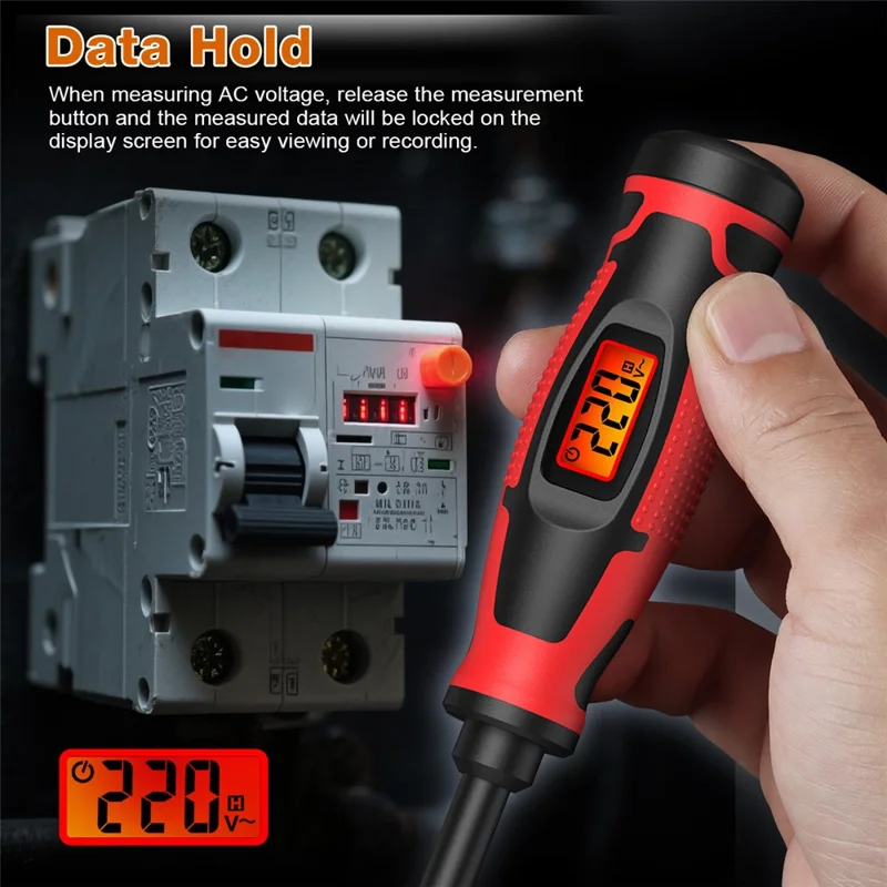 HAGOTEST HT95A Smart Voltage Tester Pen Digital Electric Screwdriver Non-Contact AC 6-390V Detector (without Battery) - Black / Red