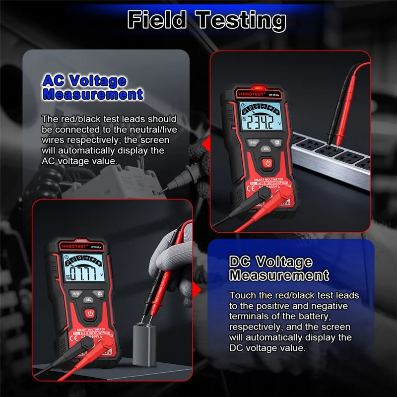 HABOTEST HT161A Multimetro Digitale Intelligente con Rilevazione NCV e di Cavi Attivi