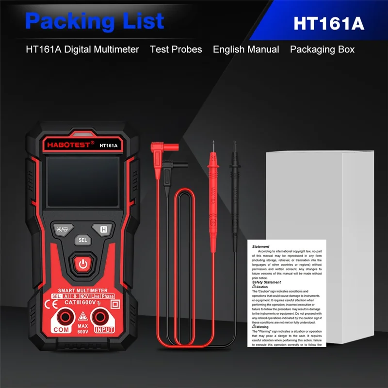 HABOTEST HT161A Multimetro Digitale Intelligente con Rilevazione NCV e di Cavi Attivi