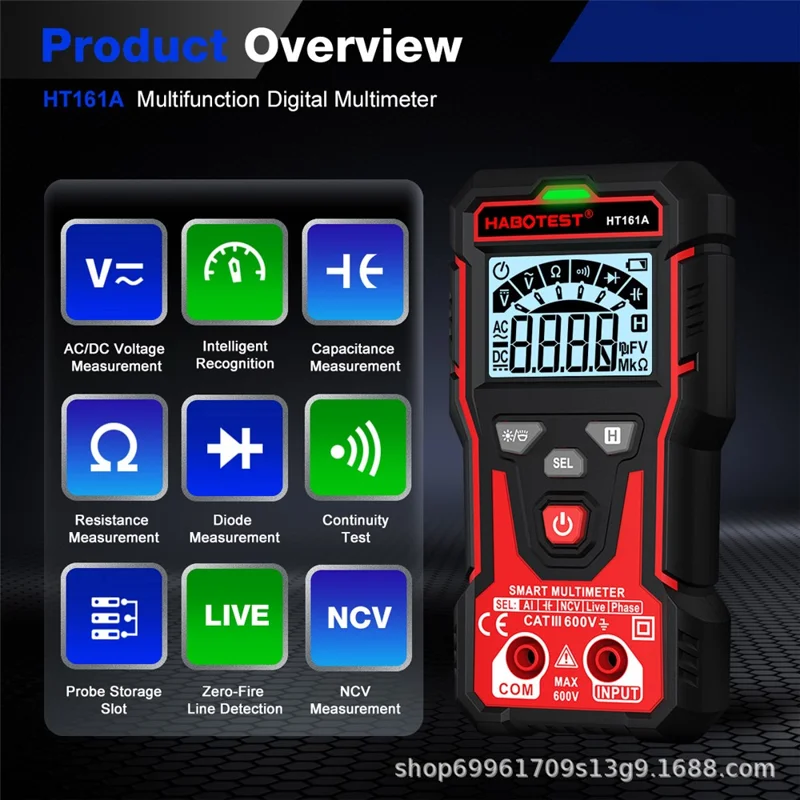 HABOTEST HT161A Multimetro Digitale Intelligente con Rilevazione NCV e di Cavi Attivi