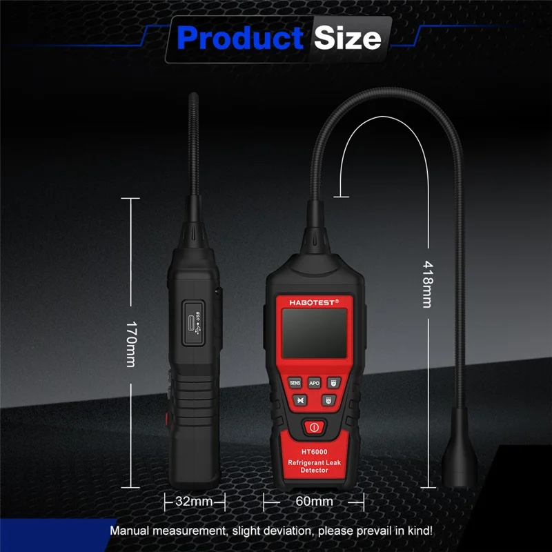 HABOTEST HT6000 Detektor Gazu Halogenowego 16 ppm Tester Wycieków Czynnika Chłodniczego o Wysokiej Czułości - Czarny / Czerwony