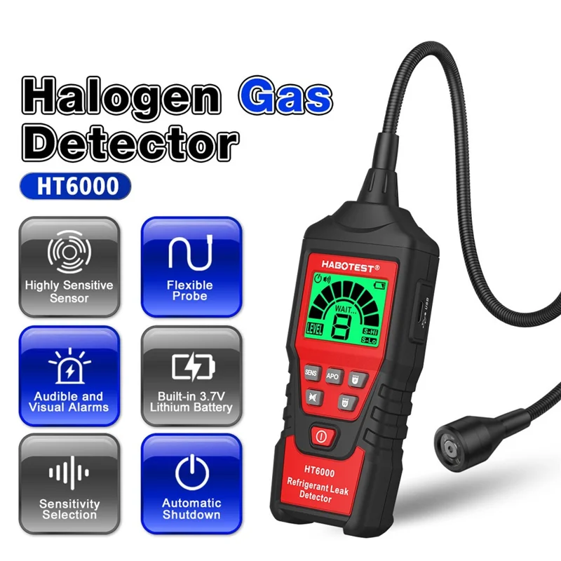 HABOTEST HT6000 Detektor Gazu Halogenowego 16 ppm Tester Wycieków Czynnika Chłodniczego o Wysokiej Czułości - Czarny / Czerwony