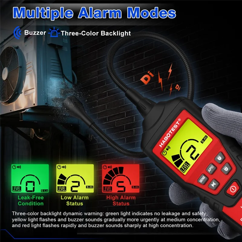 HABOTEST HT6000 Detektor Gazu Halogenowego 16 ppm Tester Wycieków Czynnika Chłodniczego o Wysokiej Czułości - Czarny / Czerwony