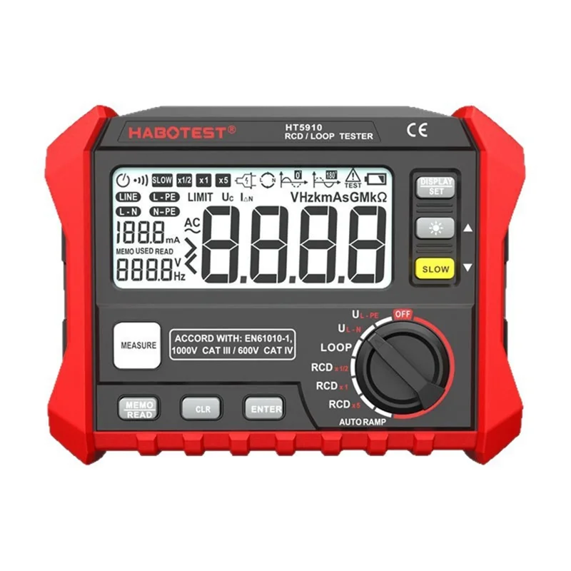 HABOTEST HT5910 RCD Loop Resistance Tester 4.7inch LCD Digital 1000V CAT III Tester (without Battery) - Black / Red