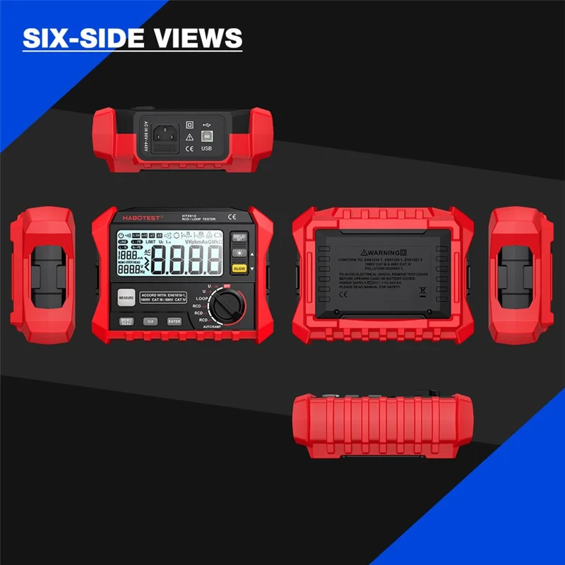 HABOTEST HT5910 RCD Loop Resistance Tester 4.7inch LCD Digital 1000V CAT III Tester (without Battery) - Black / Red