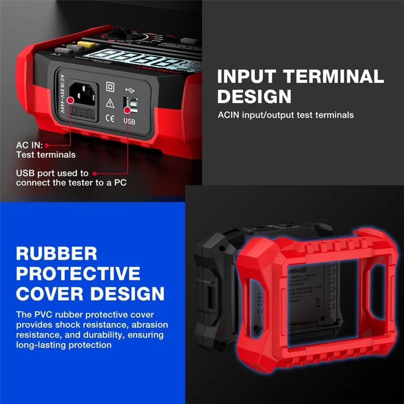 HABOTEST HT5910 RCD Loop Resistance Tester 4.7inch LCD Digital 1000V CAT III Tester (without Battery) - Black / Red