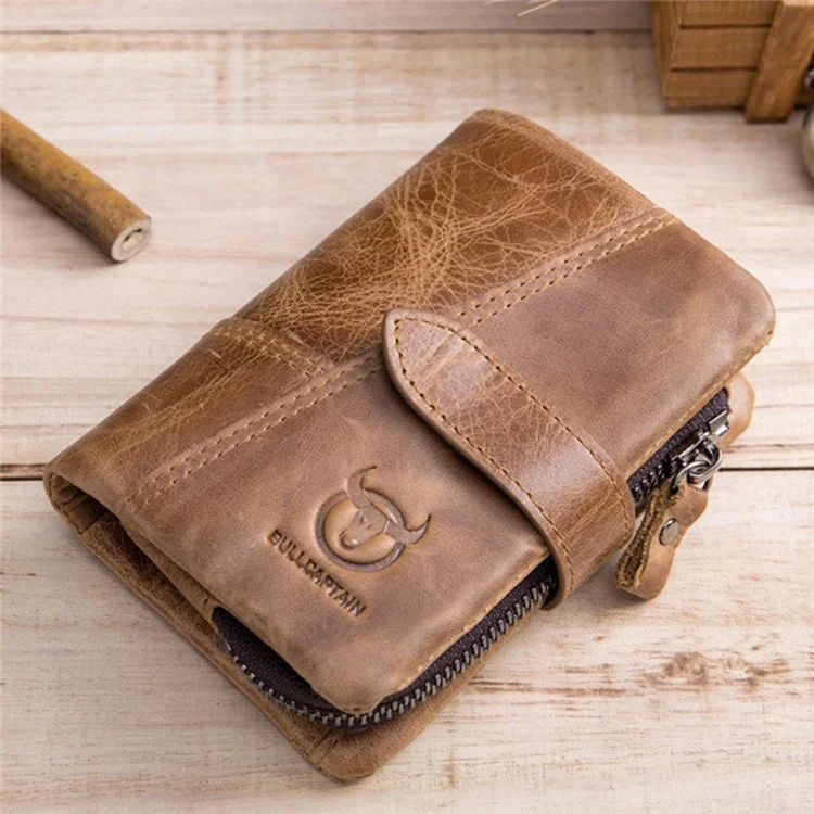 Bullcaptain 01 Vertical Top Layer Cowhide Men Men Portefeuille Détachable Pocket Pocket Design Coins Cartes Cash Haters - Brun