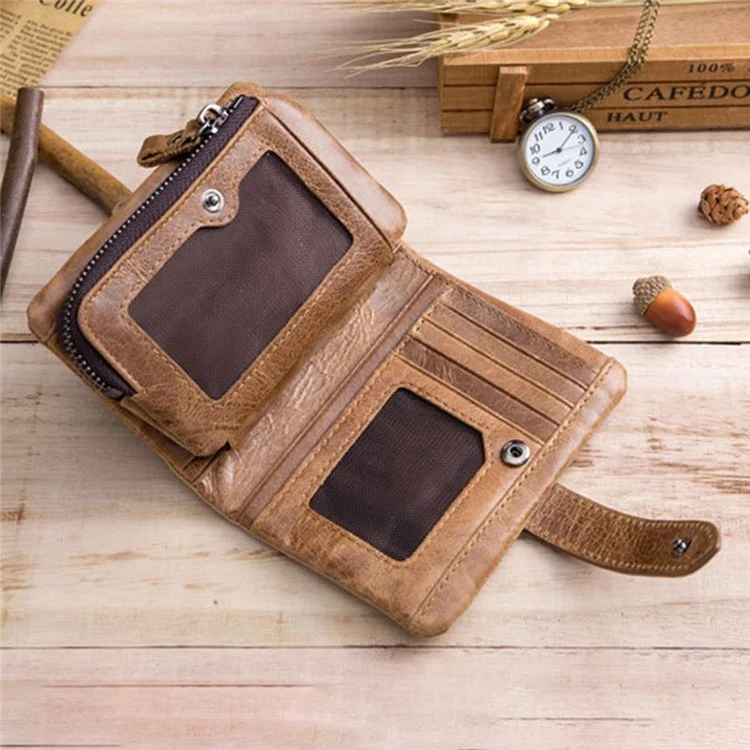 Bullcaptain 01 Vertical Top Layer Cowhide Men Men Portefeuille Détachable Pocket Pocket Design Coins Cartes Cash Haters - Brun