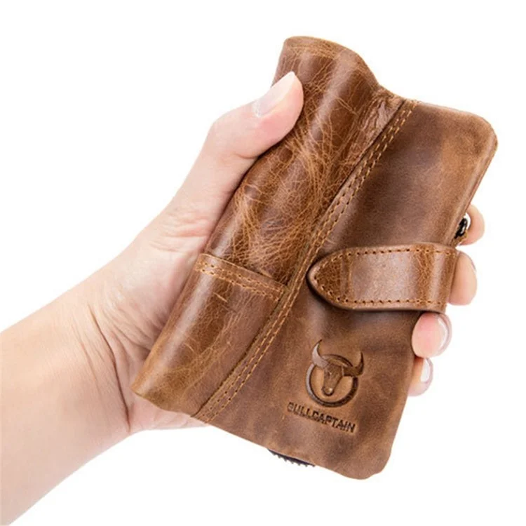 Bullcaptain 01 Vertical Top Layer Cowhide Men Men Portefeuille Détachable Pocket Pocket Design Coins Cartes Cash Haters - Brun