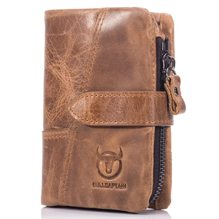 Bullcaptain 01 Vertical Top Layer Cowhide Men Men Portefeuille Détachable Pocket Pocket Design Coins Cartes Cash Haters - Brun