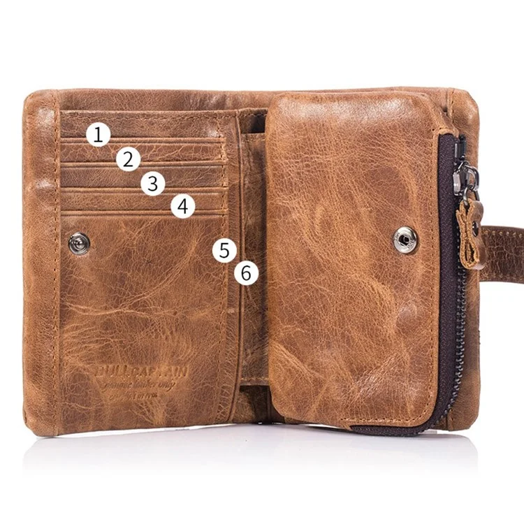 Bullcaptain 01 Vertical Top Layer Cowhide Men Men Portefeuille Détachable Pocket Pocket Design Coins Cartes Cash Haters - Brun