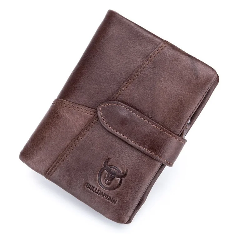 Bullcaptain 01 Vertical Top Capa Cowhide Men Billetera Detraimiento de la Cremallera Diseño de Bolsillo de Bolsillo Tarjetas Bolsa de Soporte en Efectivo - Café