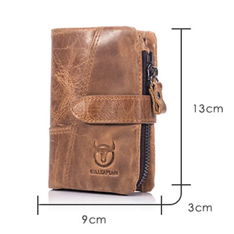 Bullcaptain 01 Vertical Top Capa Cowhide Men Billetera Detraimiento de la Cremallera Diseño de Bolsillo de Bolsillo Tarjetas Bolsa de Soporte en Efectivo - Café