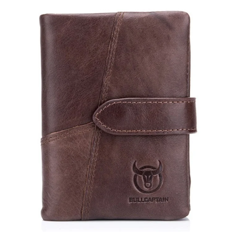 Bullcaptain 01 Vertical Top Capa Cowhide Men Billetera Detraimiento de la Cremallera Diseño de Bolsillo de Bolsillo Tarjetas Bolsa de Soporte en Efectivo - Café
