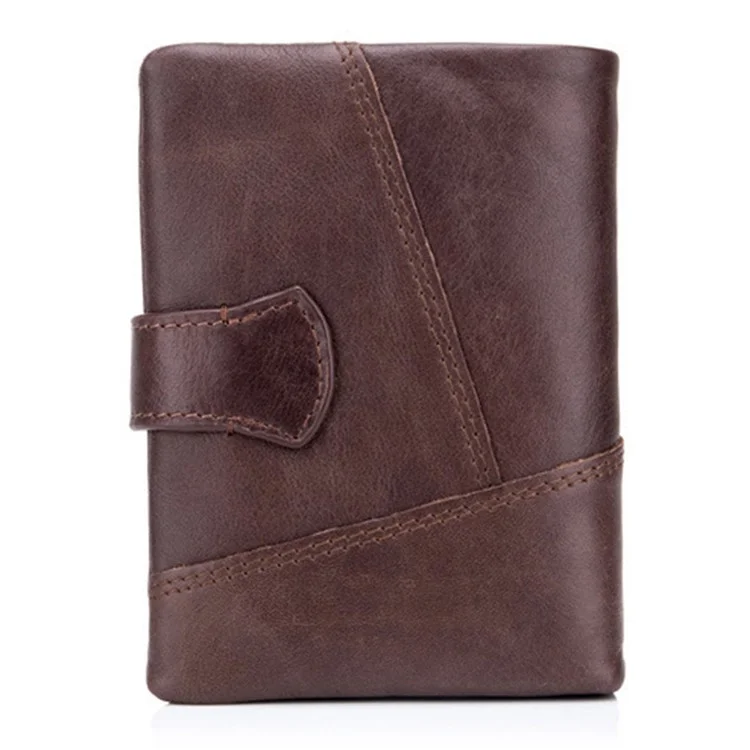 Bullcaptain 01 Vertical Top Capa Cowhide Men Billetera Detraimiento de la Cremallera Diseño de Bolsillo de Bolsillo Tarjetas Bolsa de Soporte en Efectivo - Café