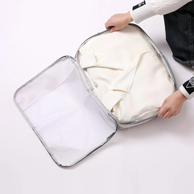3Pcs Travel Packing Cubes Set with Compression Mesh Panel Hand Press Compression Storage Bag Set for Luggage Organization - Beige