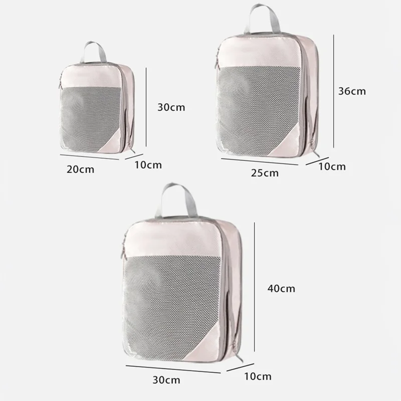 3Pcs Travel Packing Cubes Set with Compression Mesh Panel Hand Press Compression Storage Bag Set for Luggage Organization - Beige
