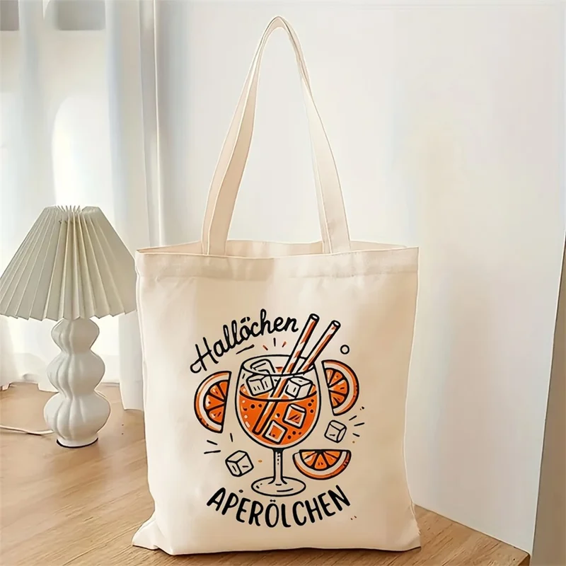 35x39cm Large Capacity Canvas Tote Bag Multi-Functional Reusable Printed Storage Shoulder Bag for Shopping Travel