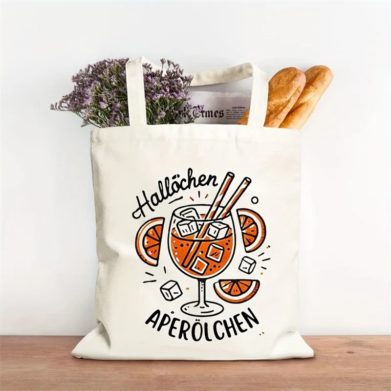 35x39cm Large Capacity Canvas Tote Bag Multi-Functional Reusable Printed Storage Shoulder Bag for Shopping Travel