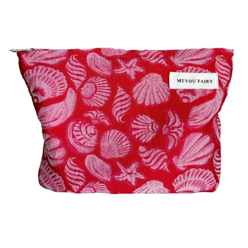 25x18cm große Kosmetiktasche Rot Muschel Seestern Muster Aufbewahrungsbeutel Reise Kosmetik Organizer