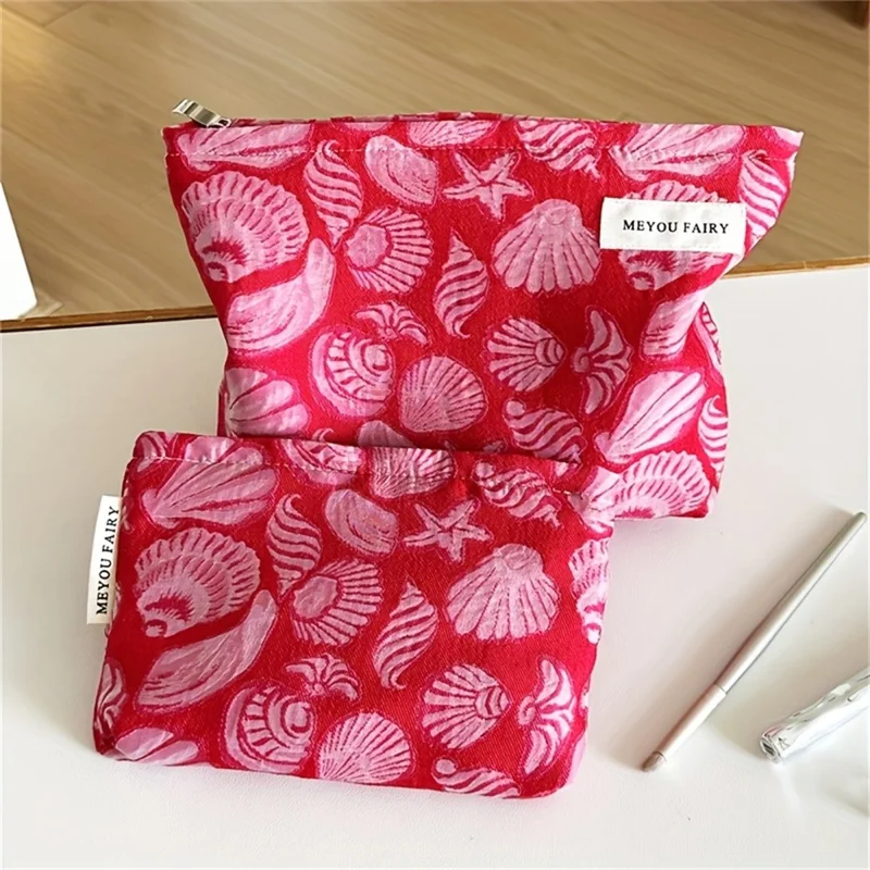 25x18cm große Kosmetiktasche Rot Muschel Seestern Muster Aufbewahrungsbeutel Reise Kosmetik Organizer