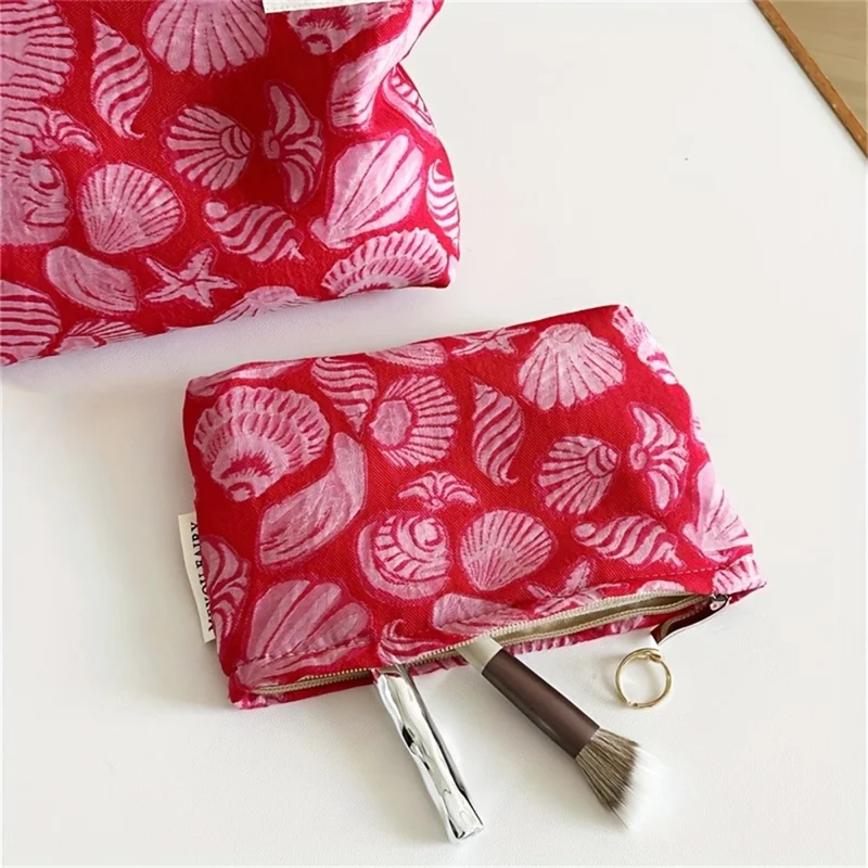 25x18cm große Kosmetiktasche Rot Muschel Seestern Muster Aufbewahrungsbeutel Reise Kosmetik Organizer