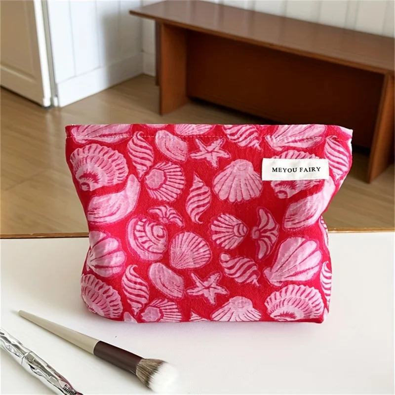 25x18cm große Kosmetiktasche Rot Muschel Seestern Muster Aufbewahrungsbeutel Reise Kosmetik Organizer