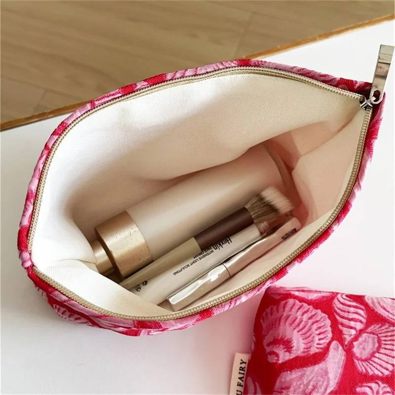 19x12cm kleine Kosmetiktasche rot mit Muschel- und Seestern-Print, Kosmetikbeutel, Reise- und Toilettenartikel-Organizer