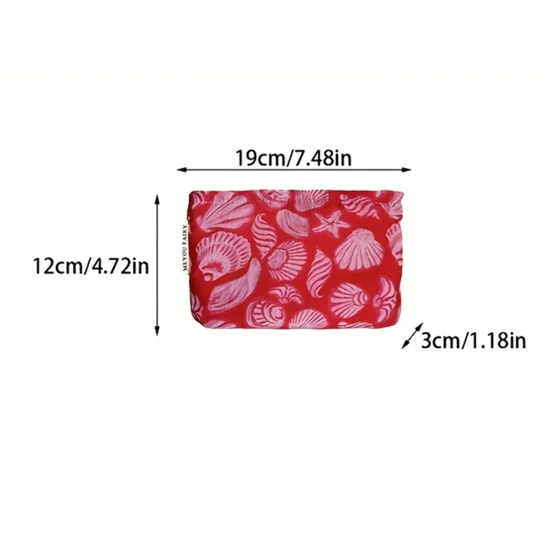 19x12cm kleine Kosmetiktasche rot mit Muschel- und Seestern-Print, Kosmetikbeutel, Reise- und Toilettenartikel-Organizer