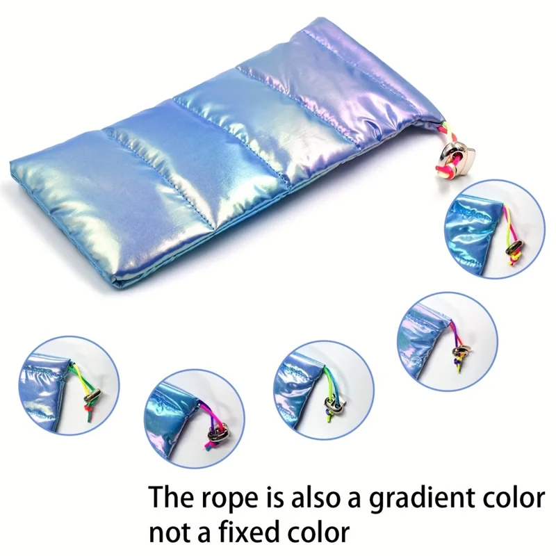 Down Cotton Pouch Eyewear Case Phone Storage Bag Quilted Design Waterproof Drawstring Bag for Sunglasses Mobile Phone - Blue